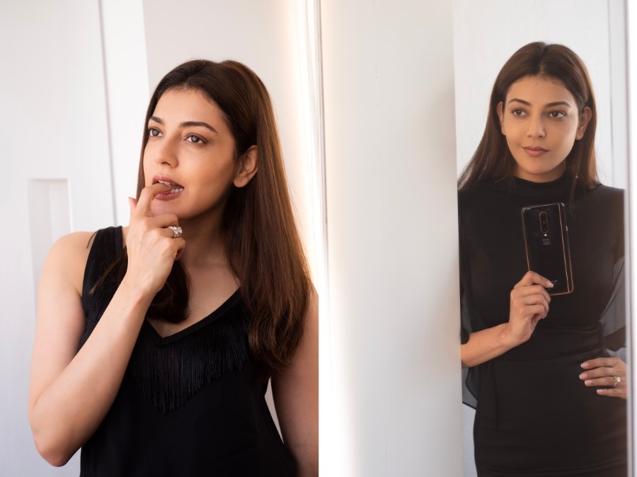 Kajol Aggarwal in black posing for OnePlus 7T Pro Mclaren edition influencer campaign